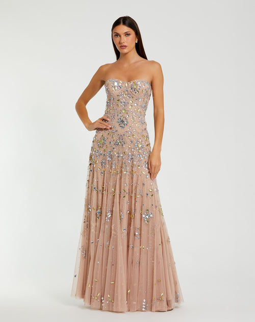 Pink Strapless Sweetheart Embellished Net Gown