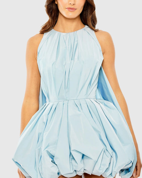 Blue Sleeveless Taffeta Bubble Hem Mini Dress - Mac Duggal