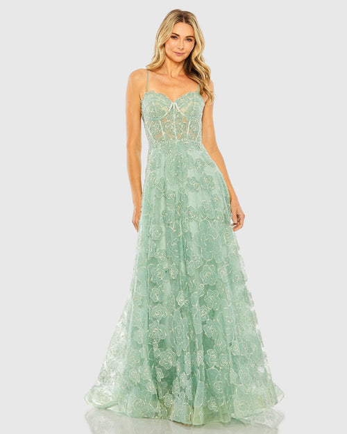 Green Sweetheart Floral A Line Gown - Mac Duggal